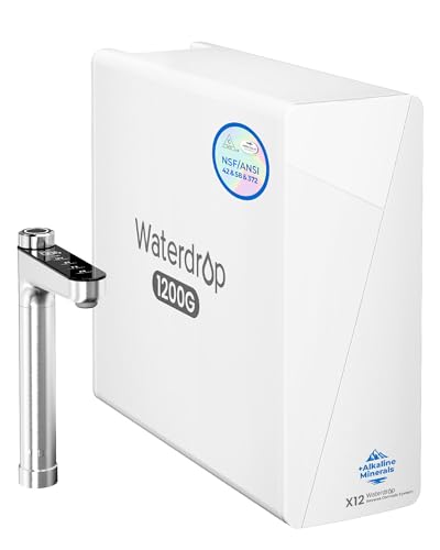Waterdrop X12 Alkaline Mineral Reverse Osmosis System, NSF/ANSI 42&58&372 Certified, 1200 GPD, 11-Stage Filtration Tankless RO, 3:1 Pure to Drain, UnderSink, Smart Stainless Steel Faucet, BPA Free