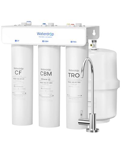 Waterdrop T3-T, 220 GPD Faster Flow, Remineralization 7-Stage Reverse Osmosis Water Filter, 2:1 Pure to Drain, NSF/ANSI 372 Certified Under Sink RO System with Tank, No Power Needed, Easy Installation