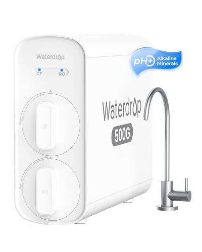 Waterdrop G5P500A Alkaline Mineral pH+ Reverse Osmosis Water Filter, NSF/ANSI 58 & 372 Certified, 8 Stage Reverse Osmosis System, 500G RO Water Filtration System, 2:1 Pure to Drain, Reduces TDS