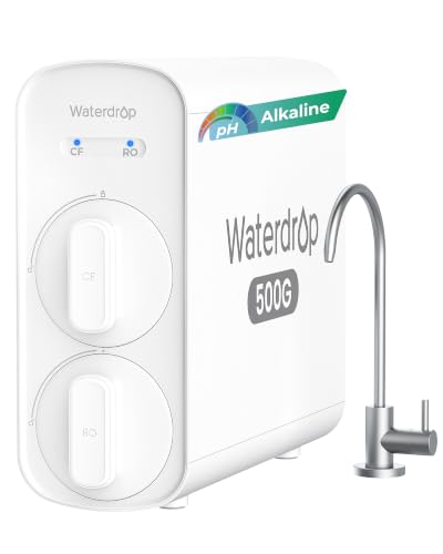 Waterdrop G5P500A Alkaline Mineral pH+ Reverse Osmosis Water Filter, NSF/ANSI 58 & 372 Certified, 8 Stage Reverse Osmosis System, 500G RO Water Filtration System, 2:1 Pure to Drain, Reduces TDS