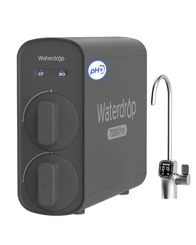 Waterdrop G5P700A-Pro Alkaline Mineral pH+ Reverse Osmosis Water Filter, NSF/ANSI 58 & 372 Certified, 8 Stage Dual Flow Reverse Osmosis System, 700 GPD RO Water Filtration System, LED Faucet