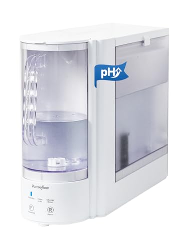 Purcooflow Countertop Reverse Osmosis Water Filtration System, Alkaline, Compact Auto-Fill Dispenser for Home, 4-in-2 Water Purifier, 3.5:1 Pure to Drain Ratio, No Plumbing Required,