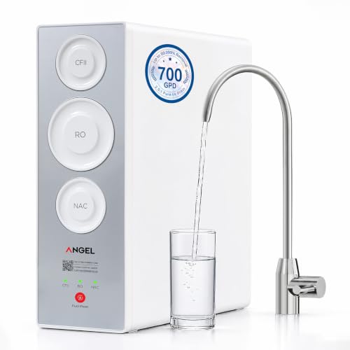 ANGEL X2 Tankless Reverse Osmosis Water Filter System, 700GPD, Removes 99% PFAS, Tested to NSF/ANSI 58, 42 & 372 Standards, 2.5:1 Pure to Drain, Reduce Chlorine, TDS, Under Sink RO System with Faucet