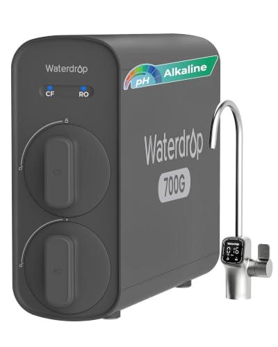 Waterdrop G5P700A Alkaline Mineral pH+ Reverse Osmosis Water Filter, NSF/ANSI 58 & 372 Certified, 700G Reverse Osmosis System, 8 Stage RO Water Filtration System, 2:1 Pure to Drain, Smart LED Faucet