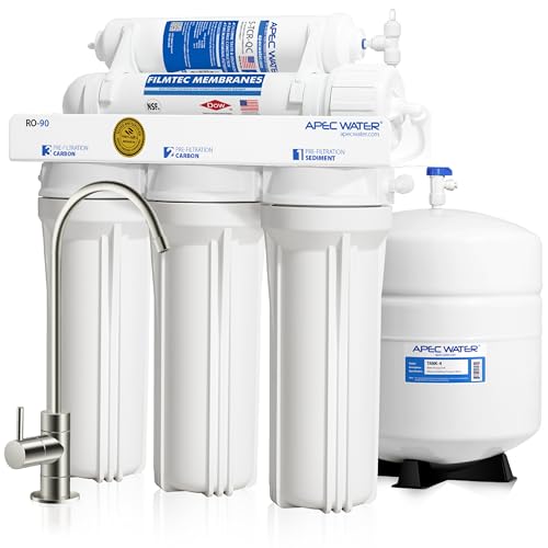 APEC Water RO-90, 5-Stage Under Sink Reverse Osmosis Water Filter System, NSF Certified 372 & 58, 90 GPD, Reduces 99% of Impurities