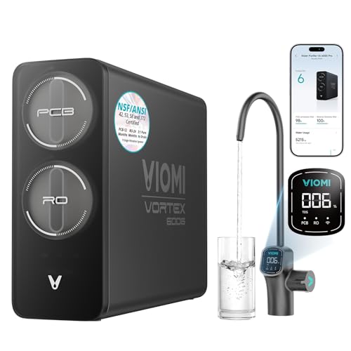 VIOMI V6 Pro Reverse Osmosis System, 600 GPD Tankless RO Water Filter System, Under Sink RO, 9-Stage Filtration, 3:1 Pure-to-Drain, Reduce TDS, NSF/ANSI 42, 53, 58, and 372 Certified, Smart LED Faucet