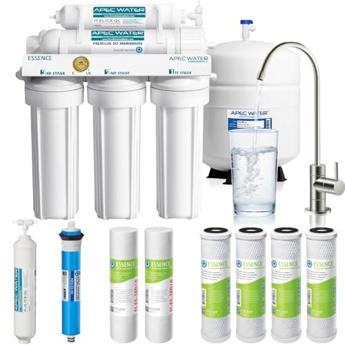 APEC Water ROES-50X 5-Stage Under Sink Reverse Osmosis Water Filter System, NSF Certified 372 & 58, 50 GPD, with Extra High Capacity Pre-Filter Set Stage 1-3