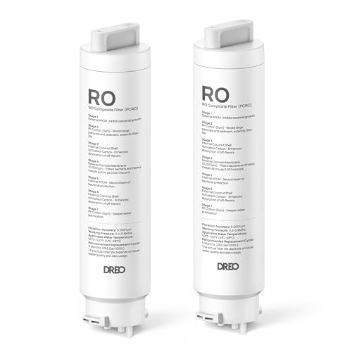 DREO 2-Pack Reverse Osmosis Filter, Replacement for DREO RO Water Filter 112 & 113 & 114 & 115, Removes 99.99% of Contaminants including PFOA, PFOS, Chlorine, 6-12 Month per Cartridge, SGS Tested